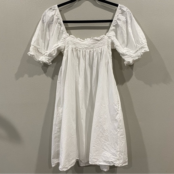Urban Outfitters Square Neck Off Shoulder Puff Sleeve Dress White X-Small - Picture 7 of 7
